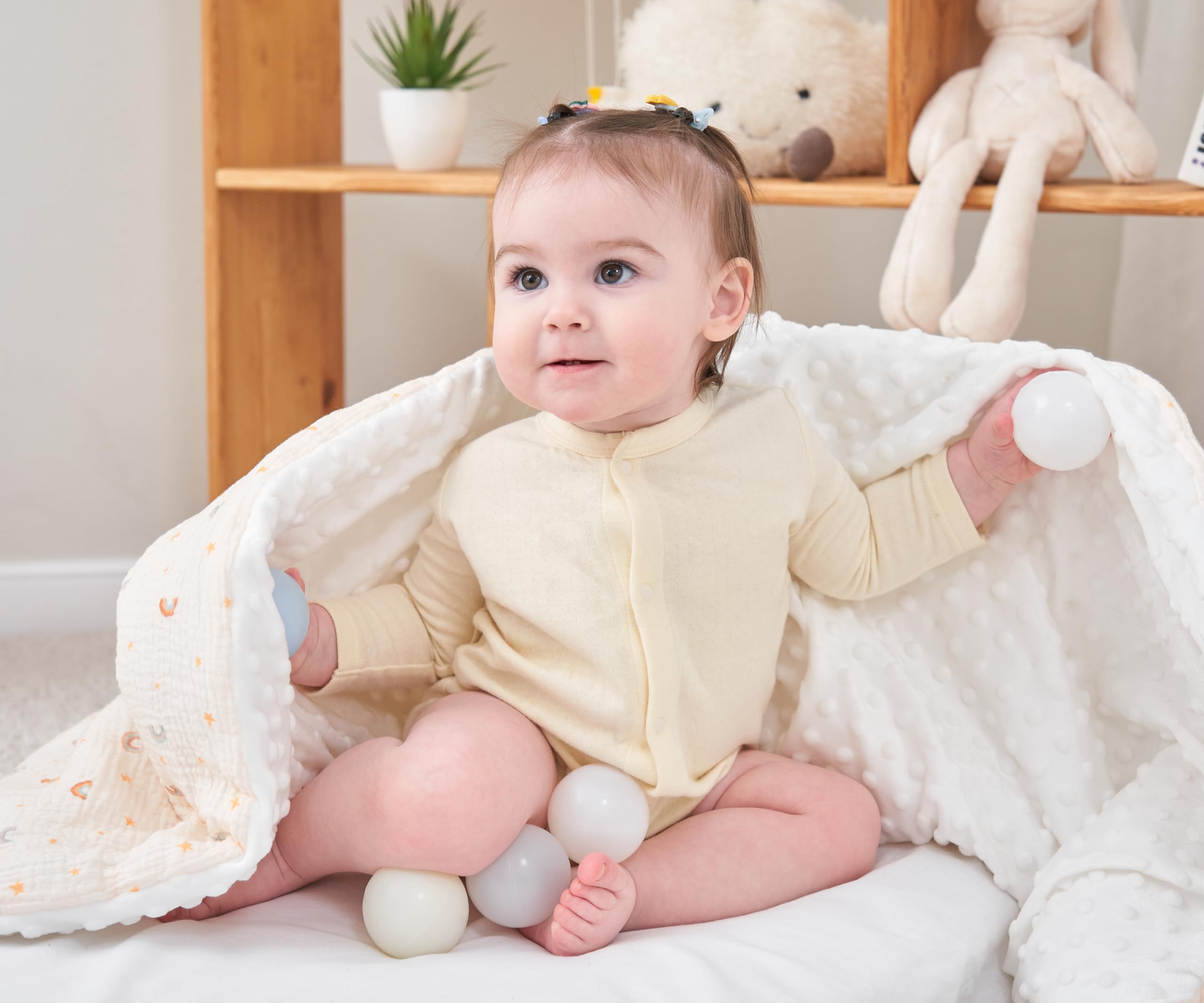 Baby and Toddler Blanket in Muslin Cotton and Soft Minky Oeko Tex, 75x100 cm, Thick Cot Blanket Polyester Filling, Comfort - Image 4
