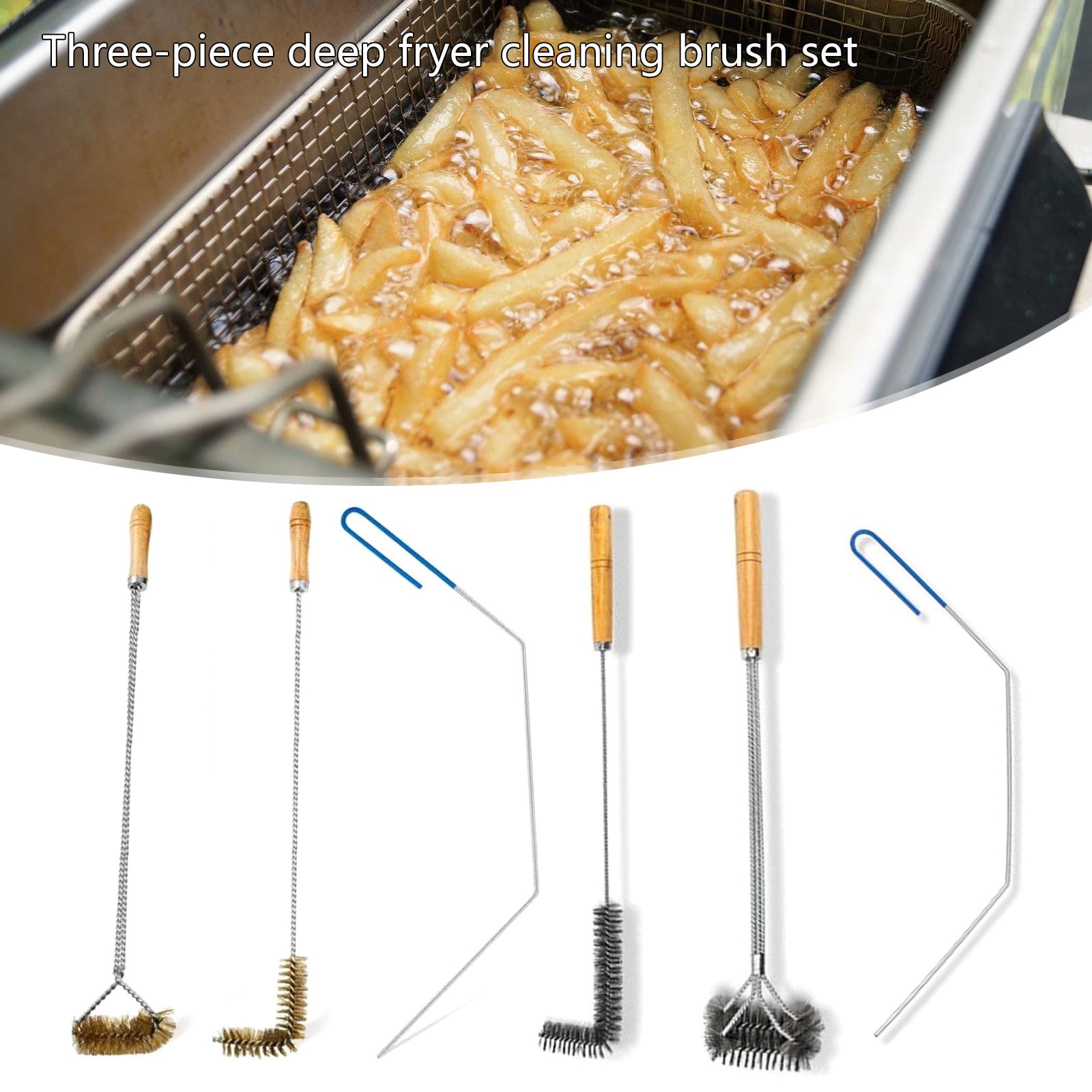 Juego de 3 herramientas de limpieza para freidora de aire, cepillo de cesta de acero inoxidable, limpiador y cepillo de mantenimiento para un fácil cuidado y limpieza higiénica de la freidora