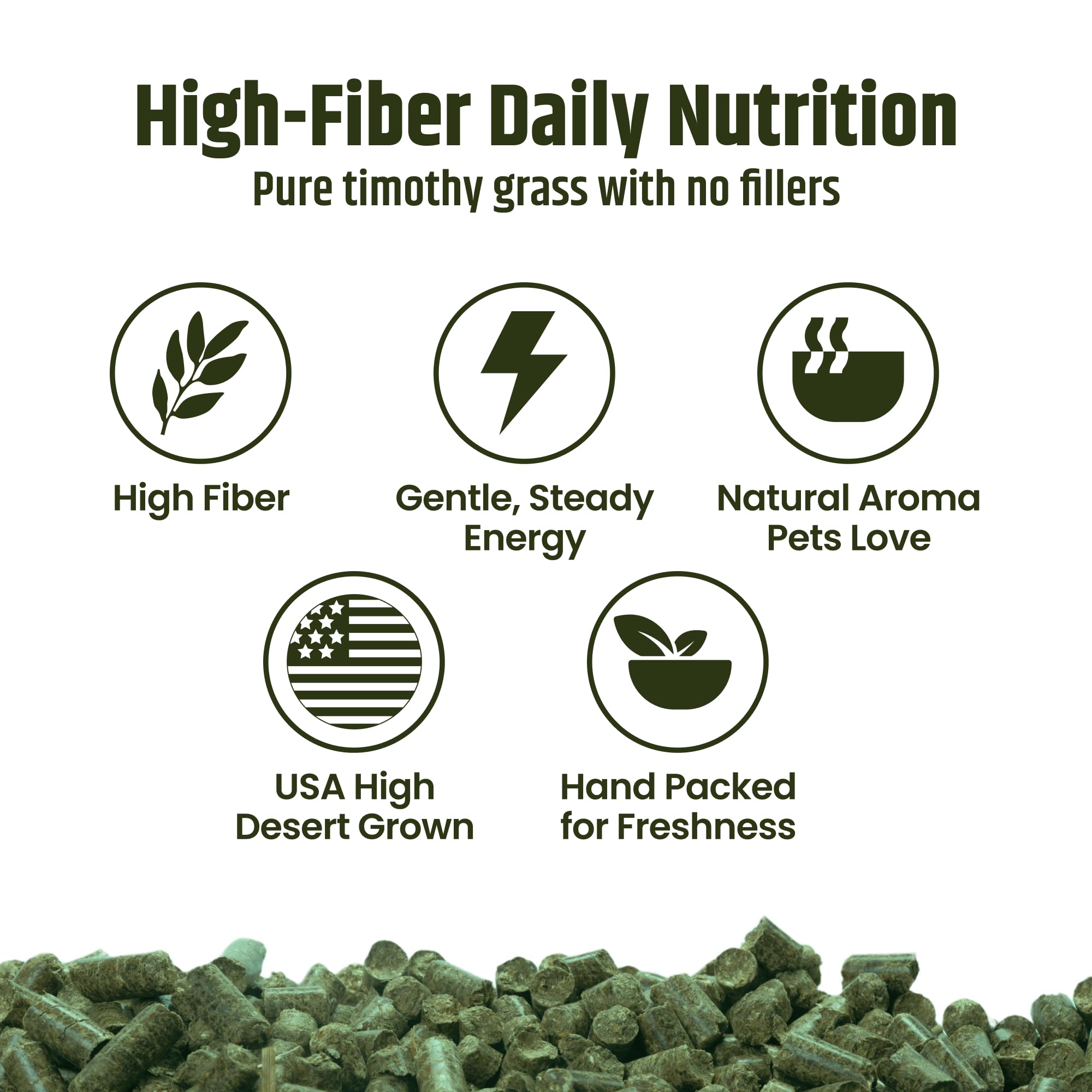 High Desert Timothy Hay Pellets for Small Pets, Natural Timothy Pellets for Daily Feeding, Rabbits, Chinchillas and Guinea Pigs Food, Balanced Fiber for Digestive Health, Small Pet Supplies, 31 oz Bag - image 2