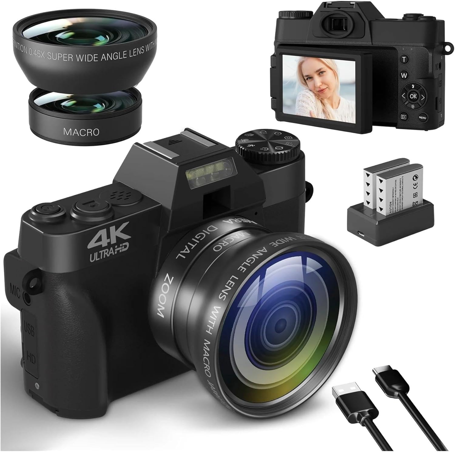 4K HD&48MPビデオカメラ、Wi-Fi&アプリコントロール、3倍の