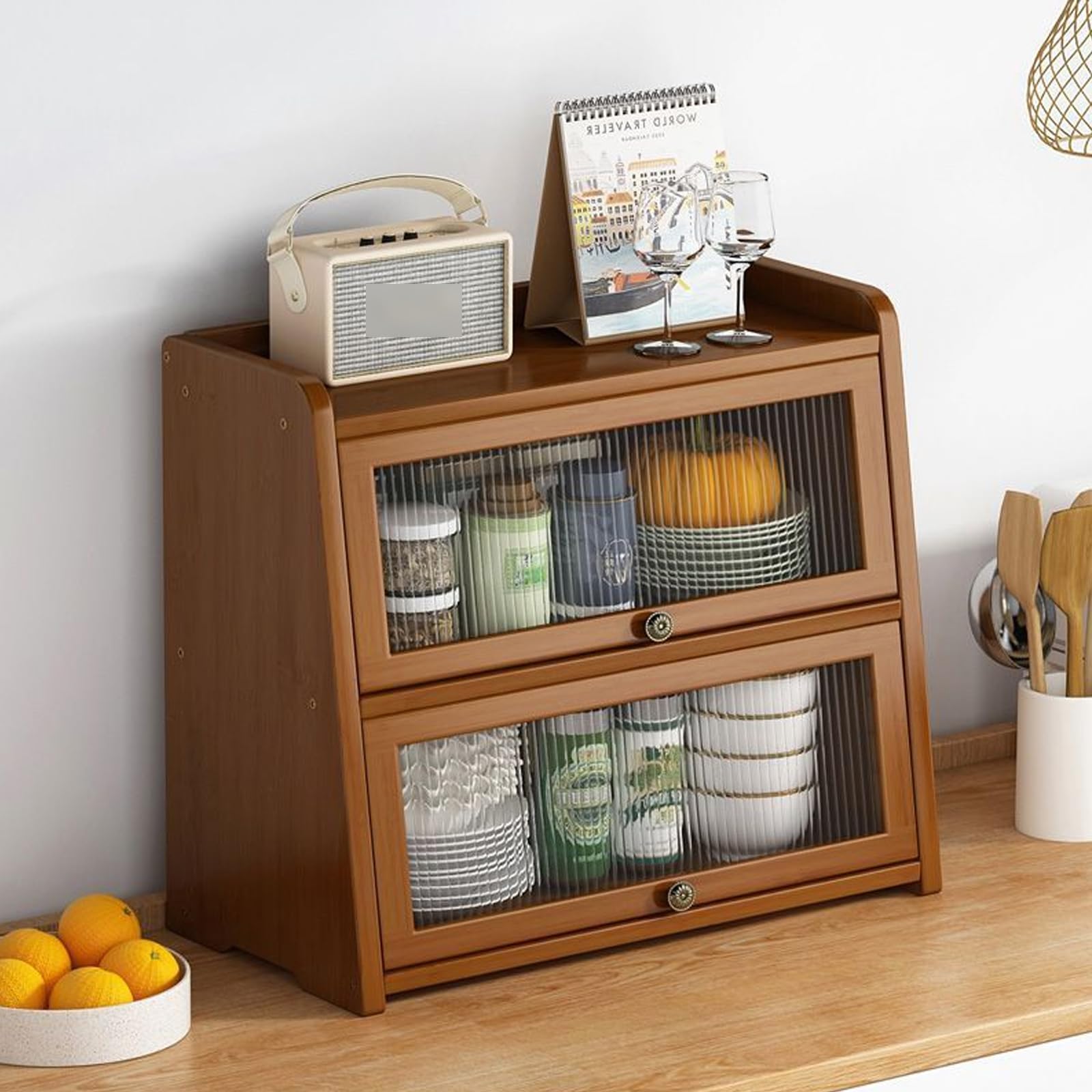 食器棚 収納 扉付き防塵竹製 小物収納 (4層70x32x140cm, 茶色) 食器棚 収納 扉付き防塵竹製 小物収納 (4層70x32x140cm, 茶色)