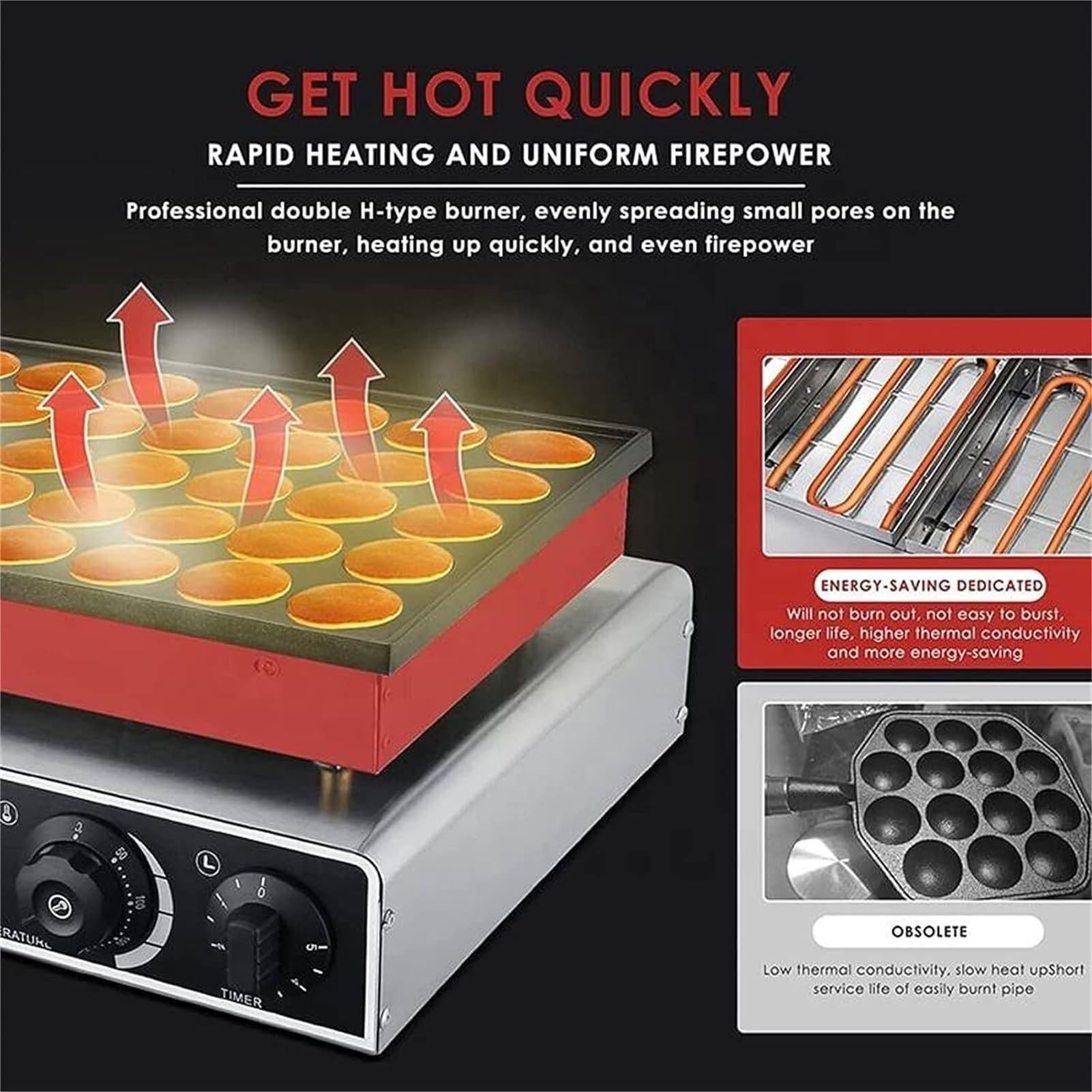 Macchina elettrica per Dorayaki, Macchina da Forno Commerciale per Poffertjes, Grill, Mini fornace per Pancake Olandesi, Superficie Antiaderente per Bar, Negozi e ristoranti.,
