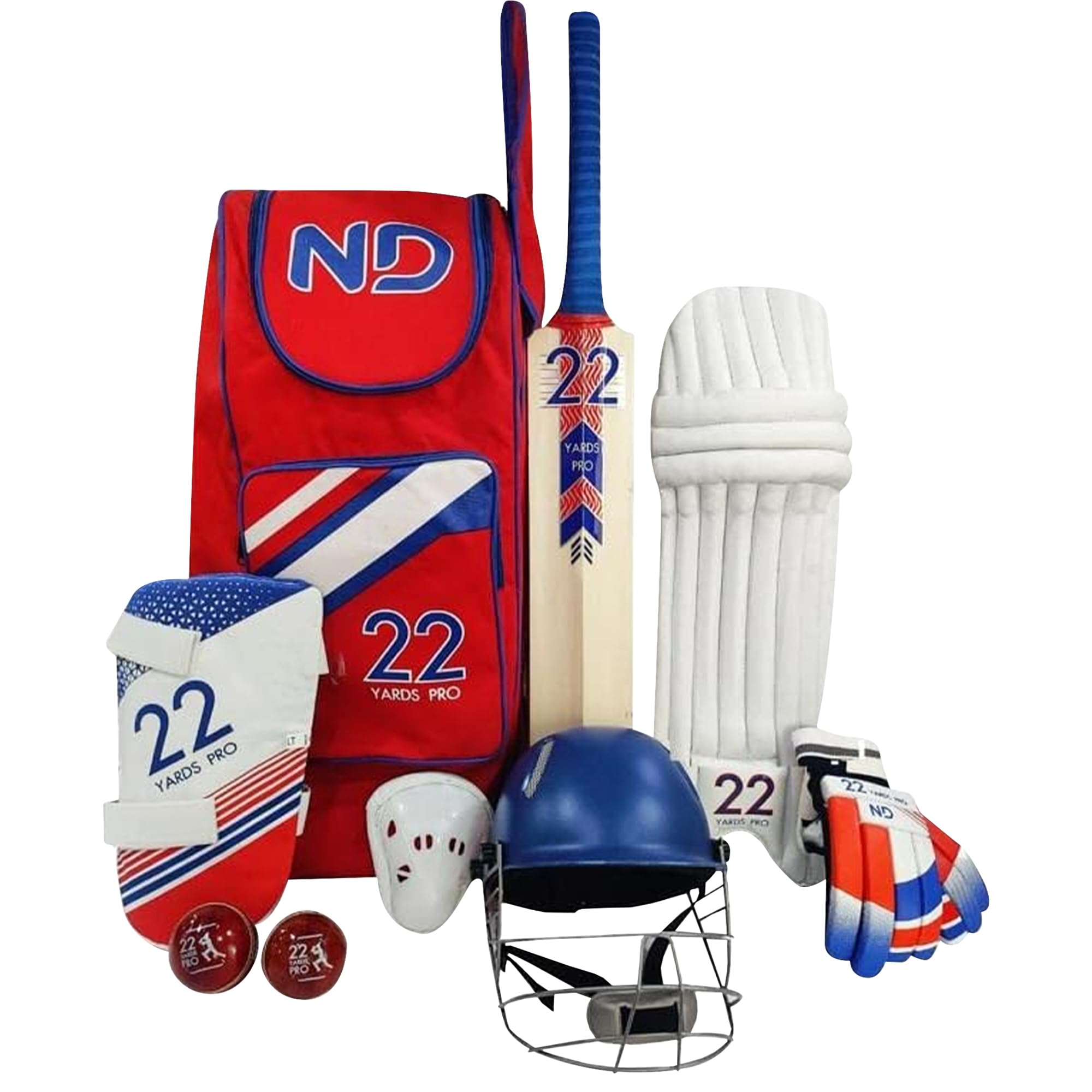 22YardsPro 11-Piece Cricket Set – Includes Bat, Pads, Gloves, Helmet & Protective Gear | Complete Cricket Kit for Adults & Youth | Perfect for Training & Match Play