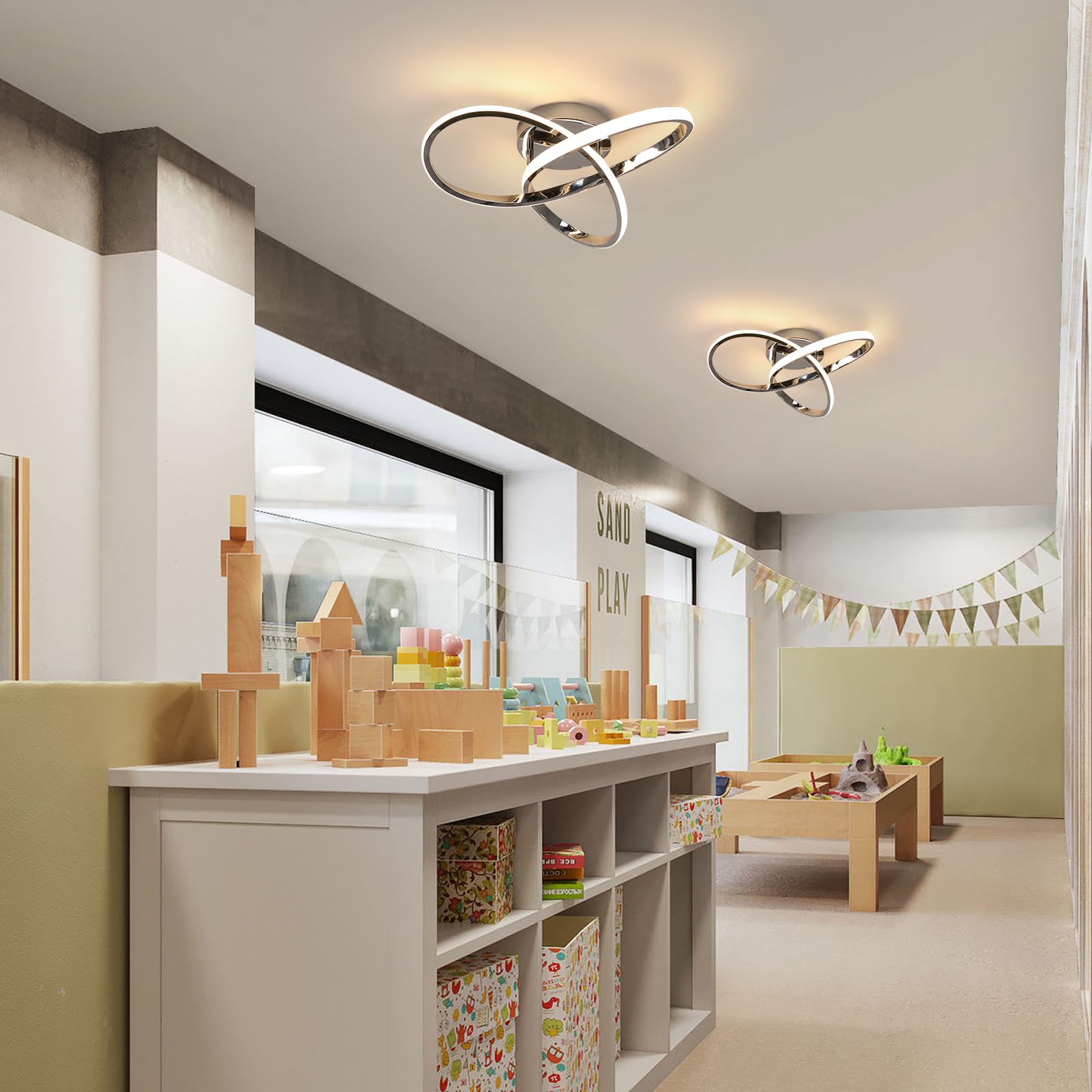 Comely Plafoniera Led Soffitto Moderna, 38W 4275LM Lampada da Soffitto Design Creativo, Argento Lampadario LED Soffitto per Camera da letto, Soggiorno, Cucina, Corridoio