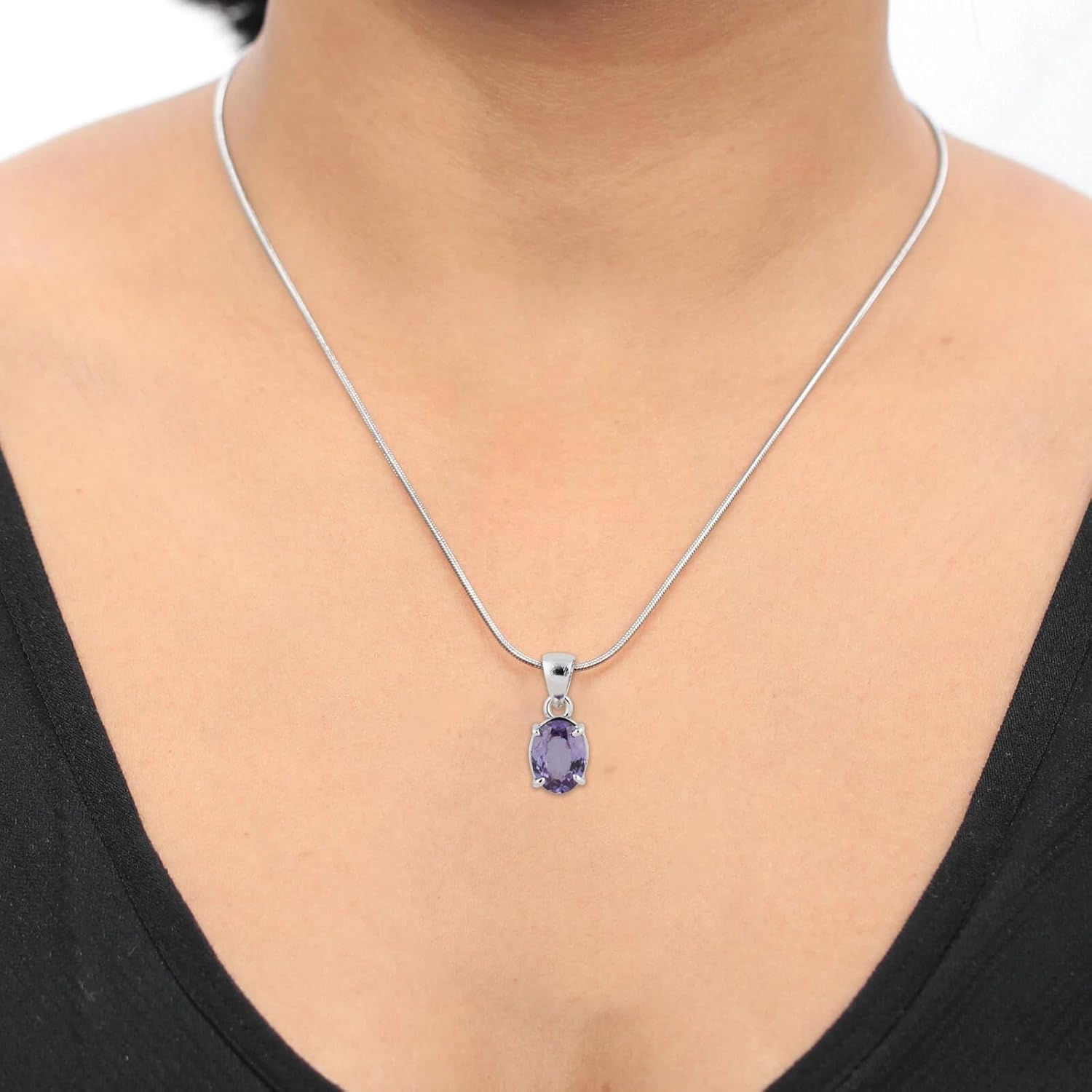 REAL-GEMS 8.50 Ct Oval Cut Natural Alexandrite Pendant Necklace 925 Sterling Silver Jewelry without Chain
