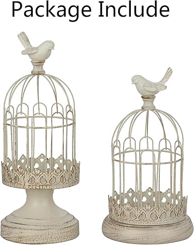 Miniatura 7 de Juego de 2 portavelas decorativo para jaula de pájaros para velas de pilar, jaula de alambre de metal retro, decoración de pájaros, soporte de