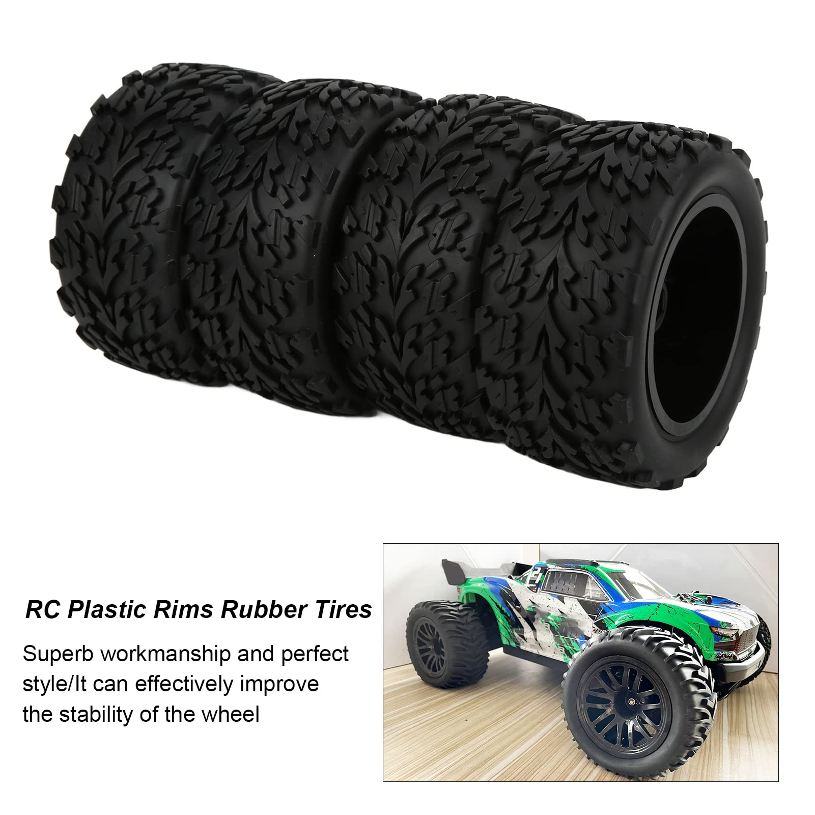Opony gumowe RC Plastikowe felgi Trwały, wysokiej wydajności Zestaw kół z 10 szprychami do Truck 1/8 1/10 Samochód zdalnie sterowanym Czarny 115x55mm 4szt