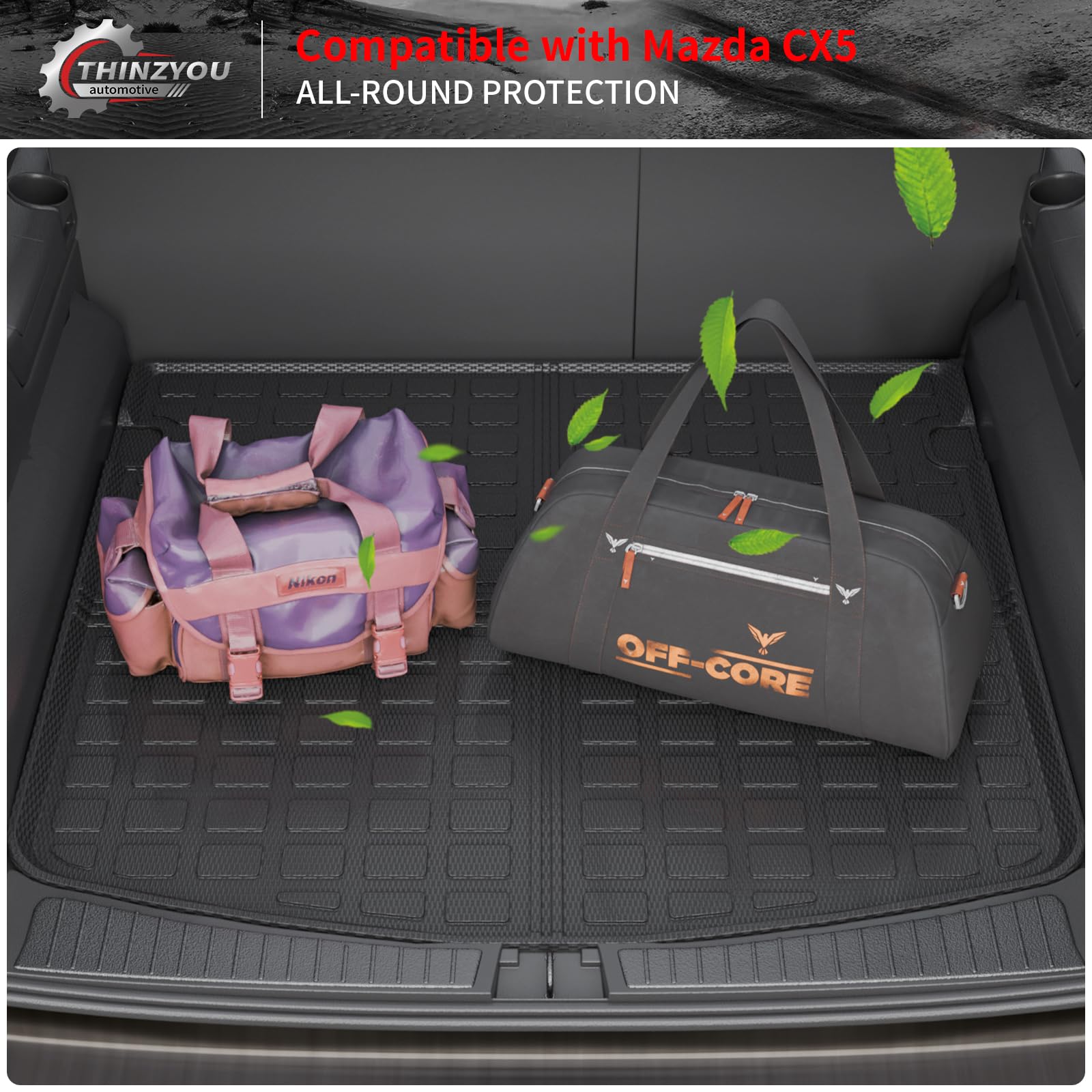 Tappetini Bagagliaio Per Mazda CX-5 2023, TPE Antiscivolo, Set 3 Pezzi + Fondo, Tutte Le Stagioni