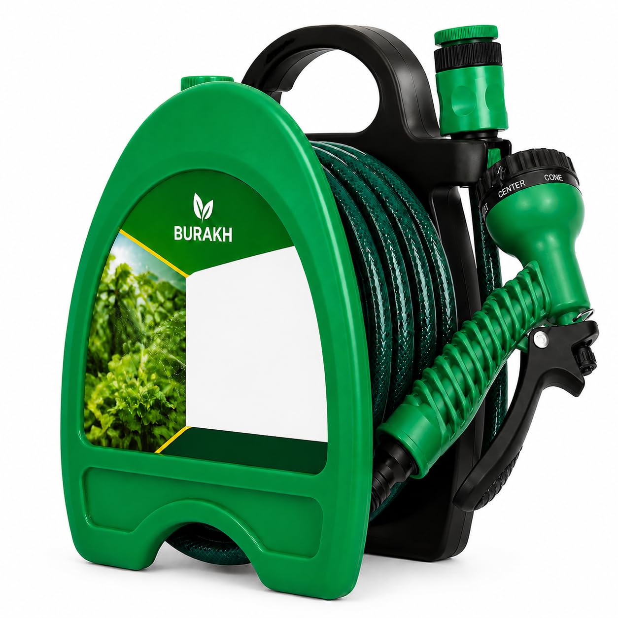 10m Garden Hose Reel with 4-Function Spray Nozzle – Compact, Wall-Mountable & Portable Patio Hose for Small Gardens, Balconies, Pots, Car Washing & Outdoor Cleaning (32ft / 10M)