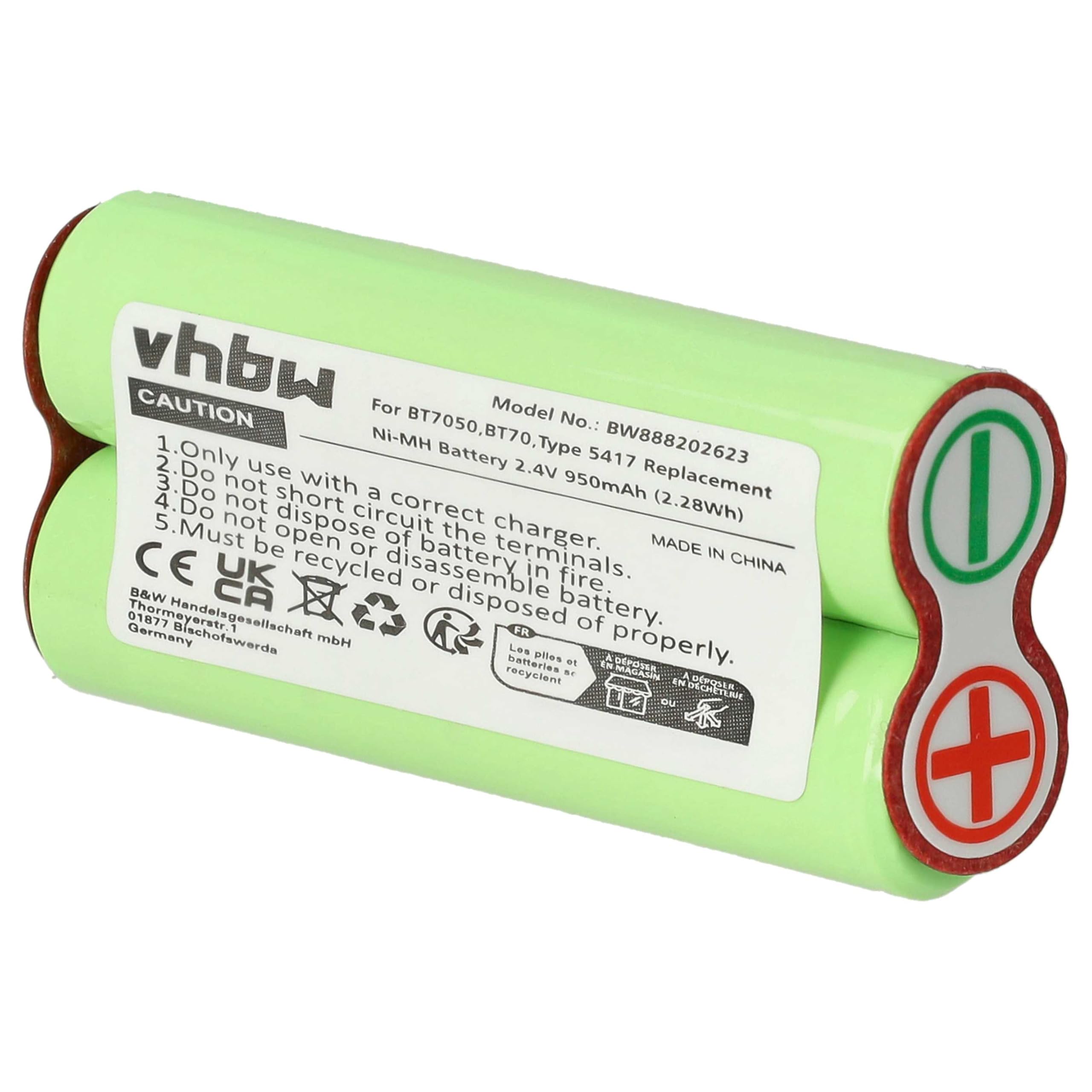 vhbw Wymienna bateria do Braun Type 5417 do golarki elektrycznej (950mAh, 2,4V, NiMH)
