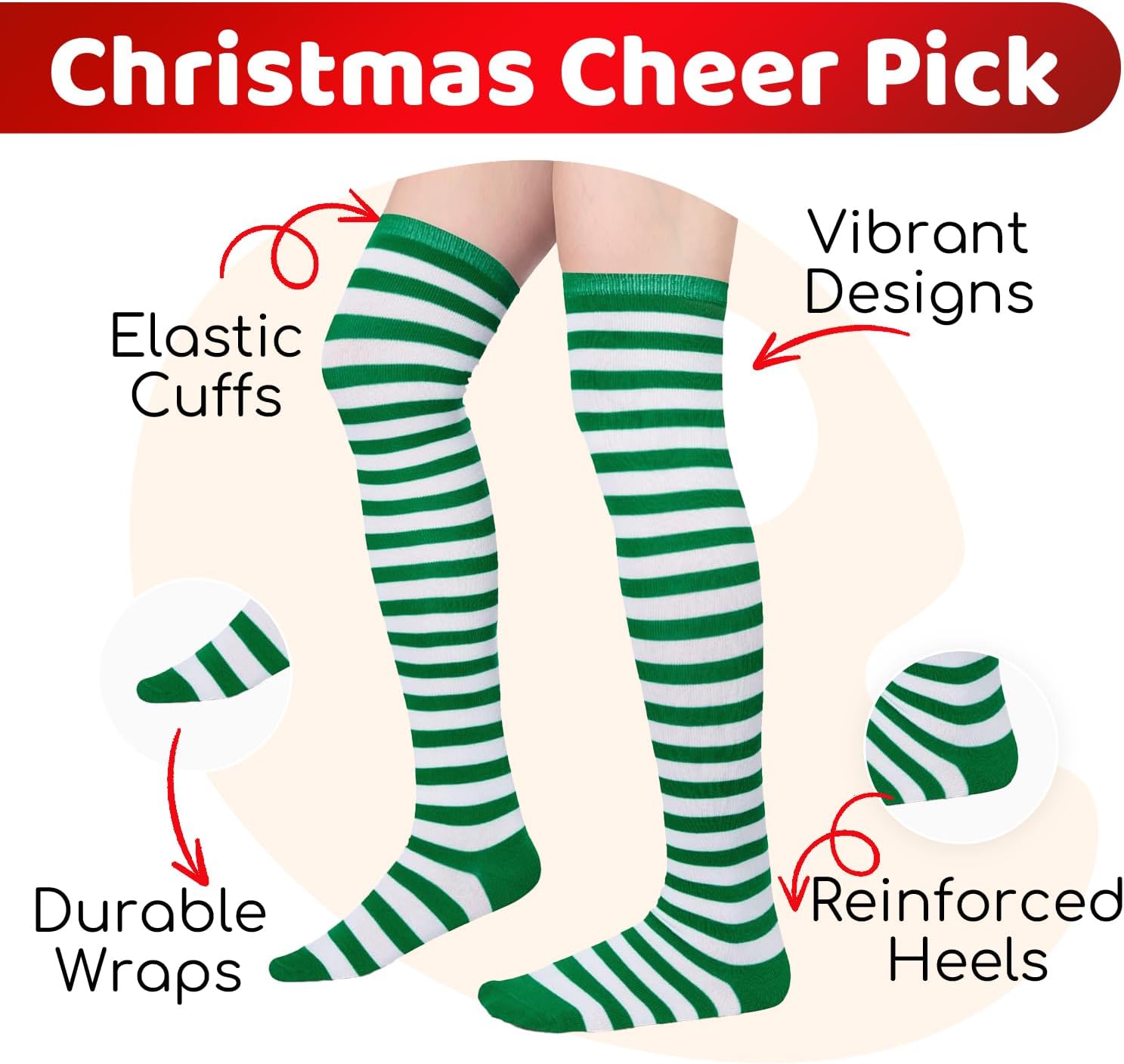 Striped Thigh High Socks - Christmas Over the Knee High Stockings for Women Teen Girls - Image 5