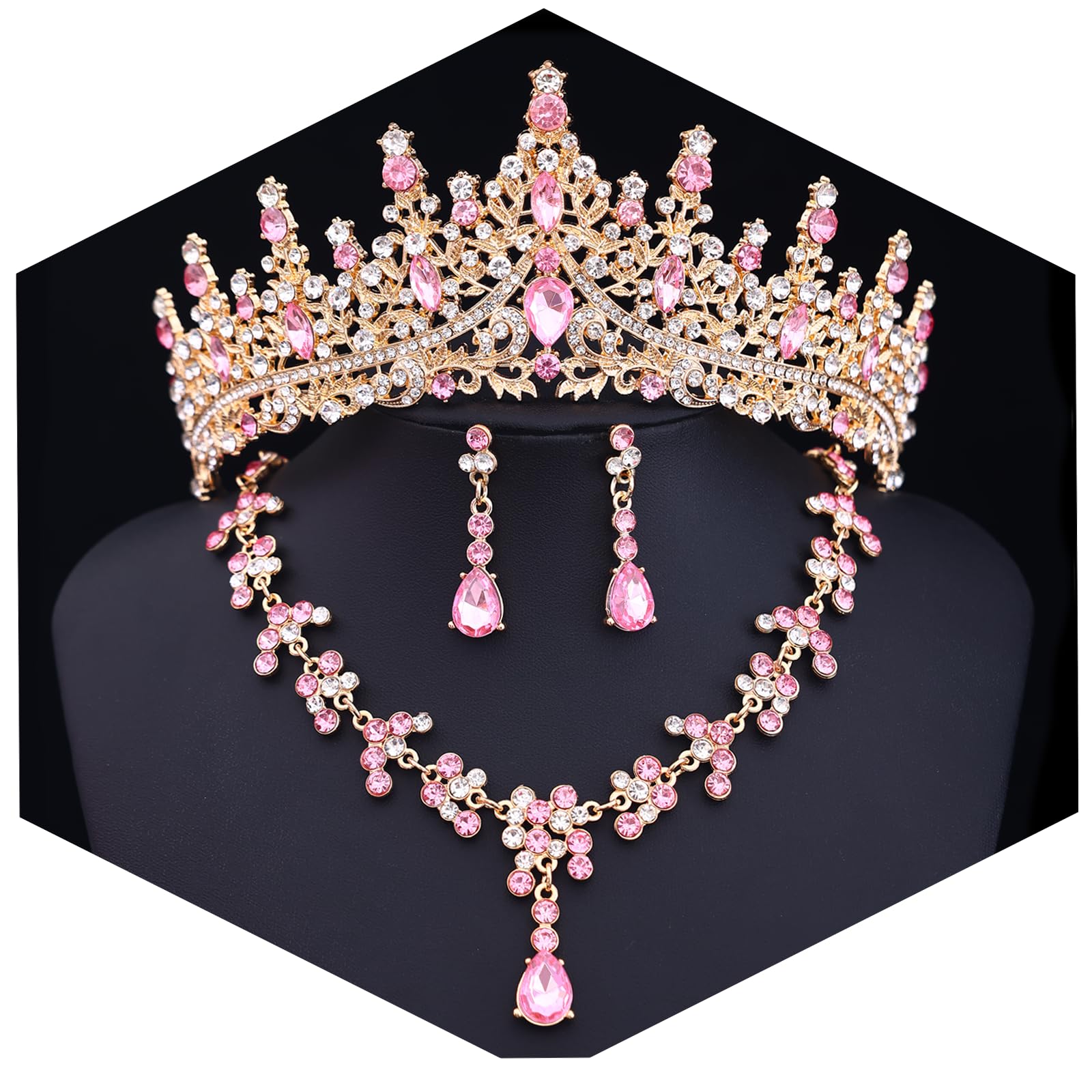 Feltent Tiaras and Crowns Jewelry Set for Women Tiaras Earrings and Necklace for Wedding Rhinestone Crystal Bridal Jewelry Sets for Costume Birthday