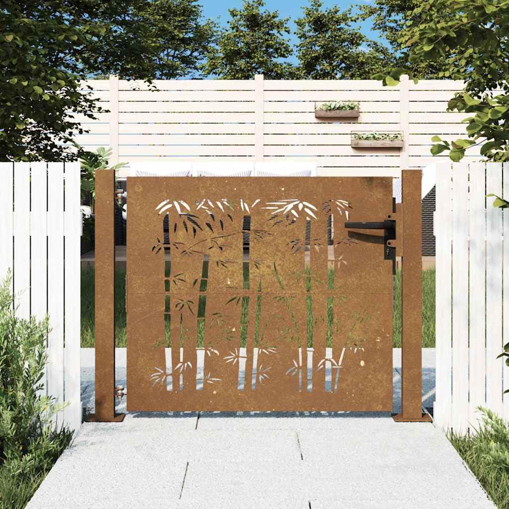 Portal de jardín de acero corten 100 x 100 cm con cerradura y corte