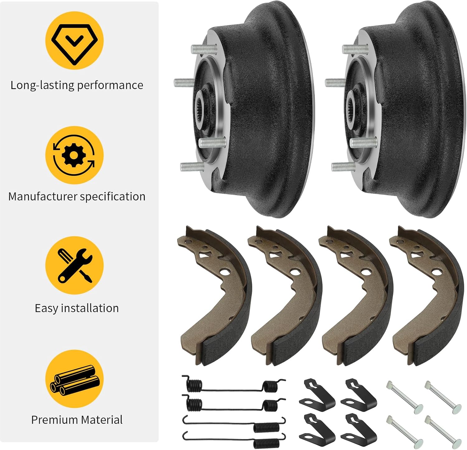 M MATI 2PCS Front Brake Drum W/Bolts & Brake Shoes Kit for Kawasaki Mule SX KAF400 2017-2024 Mule 600 610 4x4 KAF400 2005-2016 41038-0013 41038-0582 41047-0001 92153-0920 92154-1482