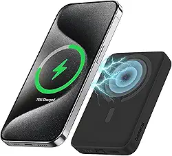 Carregador Portátil MagSafe Power Bank, Baseus Wireless Magnético com Cabo Tipo-C 20W PD Carregamento Rápido (Preto, Milliamp Hours, 6000)