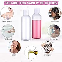 Vista 6 de 50 botellas pequeñas de viaje de 3.4 onzas, botella vacía para apretar, recipiente transparente para champú recargable con 2 embudos para líquidos