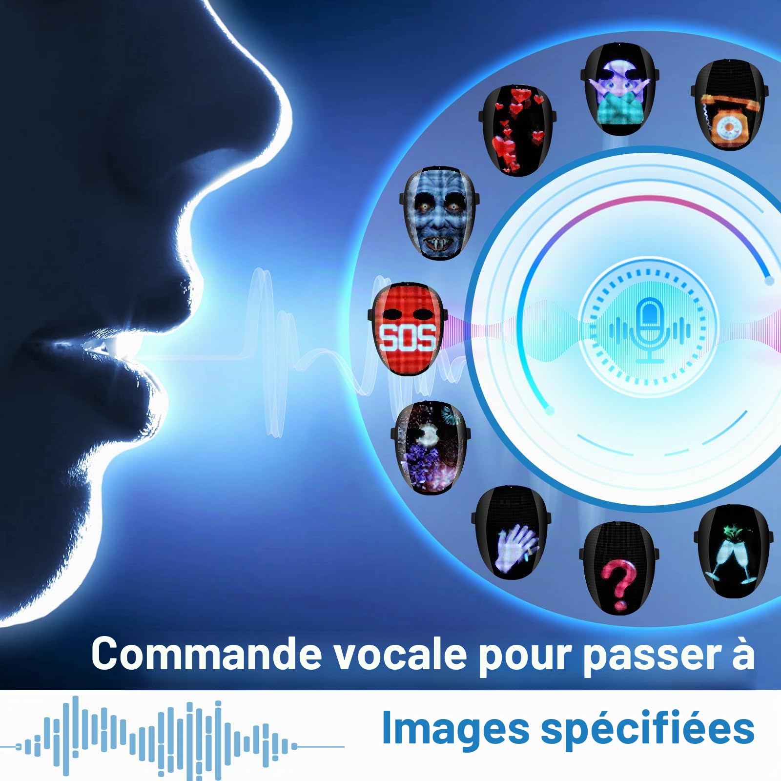 Masque LED Lumineux, Masque LED Rechargeable Avec Modes De Transformation Du Visage Par Détection De Gestes, Avec Différentes Images, Adapté Pour Le Costume Masques Cosplay Halloween