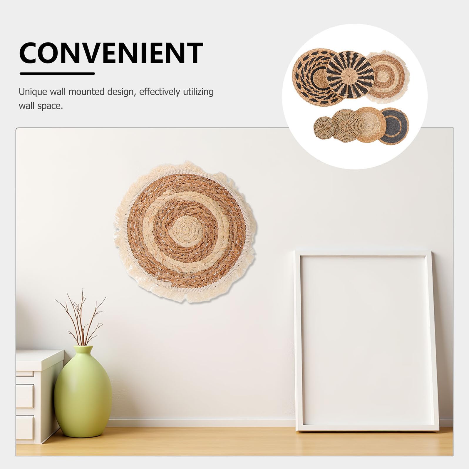 PAMINGONO 7 Szt. Częściowy Boho Wiszących Ręcznie Plecionych Koszy Ściennych z Trawy Rustykalna Dekoracja Do Sypialni i Przedpokoju Praktyczne i Stylowe Rozwiązanie Do Przechowywania