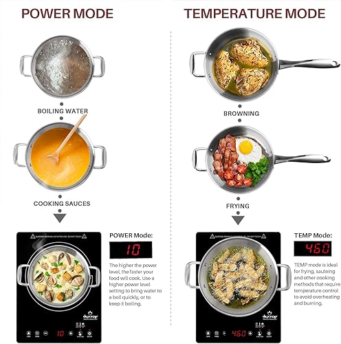 Miniatura 8 de Duxtop Cocina de inducción portátil quemador de encimera de 1800 W con carcasa de acero inoxidable E200A sartén negra y profesional de acero