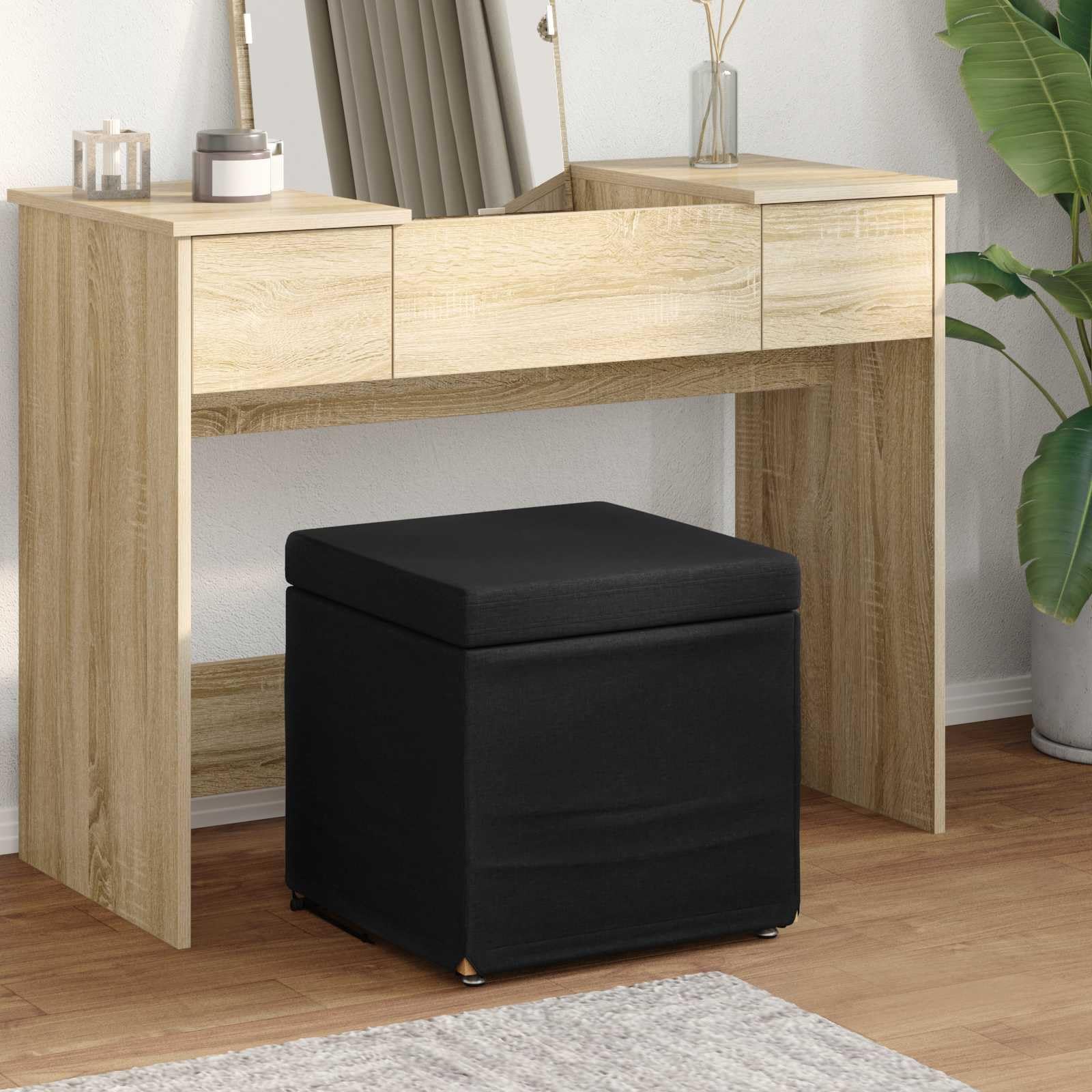 Sgabello nero, 41 x 41 x 40 cm, tessuto e legno, ingegneria
