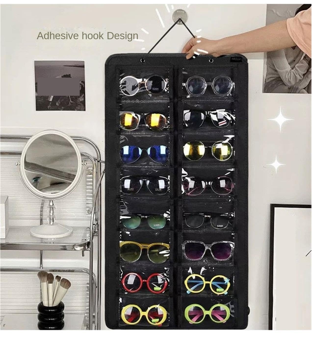 Brillenbox Vielseitig 16 Slots Sonnenbrille Organizer Lagerung Hängen Brillen Wand Montiert Sonnenbrillen Aufbewahrung(Black)