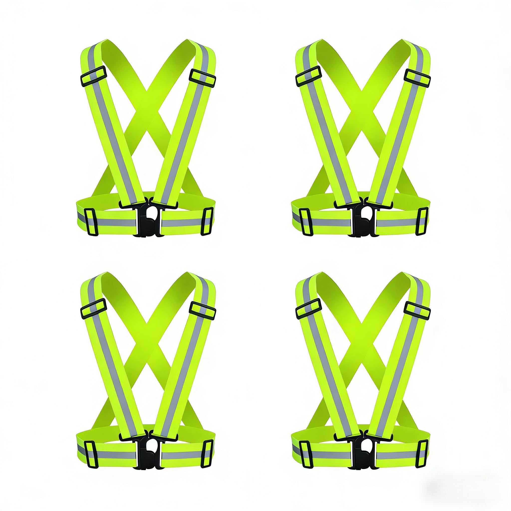Gilet de sécurité réfléchissant Set High-Vis Réglable Léger Haute visibilité, sécurité pour la course à pied, la randonnée, le cyclisme, la moto, l'alpinisme (4 bandes réfléchissantes sur les épaules)