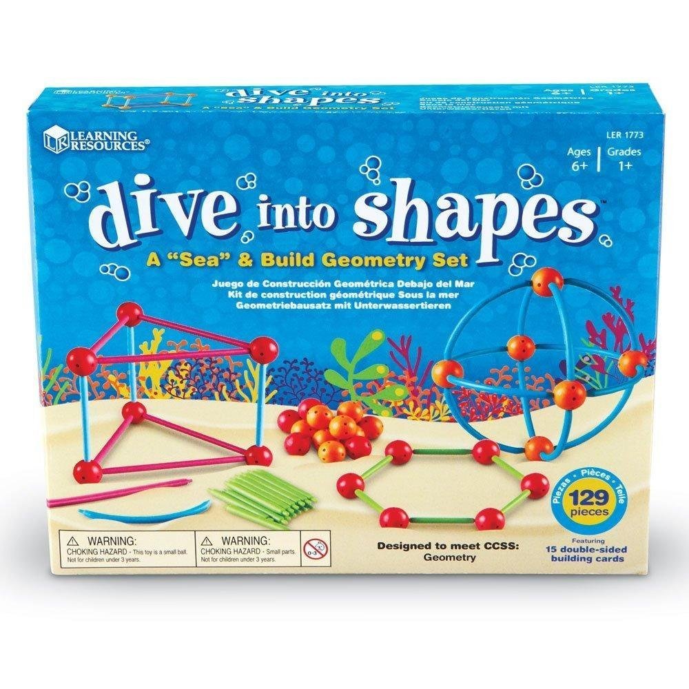 Learning Resources Dive into Shapes – Set de Geometría Infantil – Construcción de Formas 2D y 3D – Desde 6 Años – Temática Marina con Tarjetas de Actividades