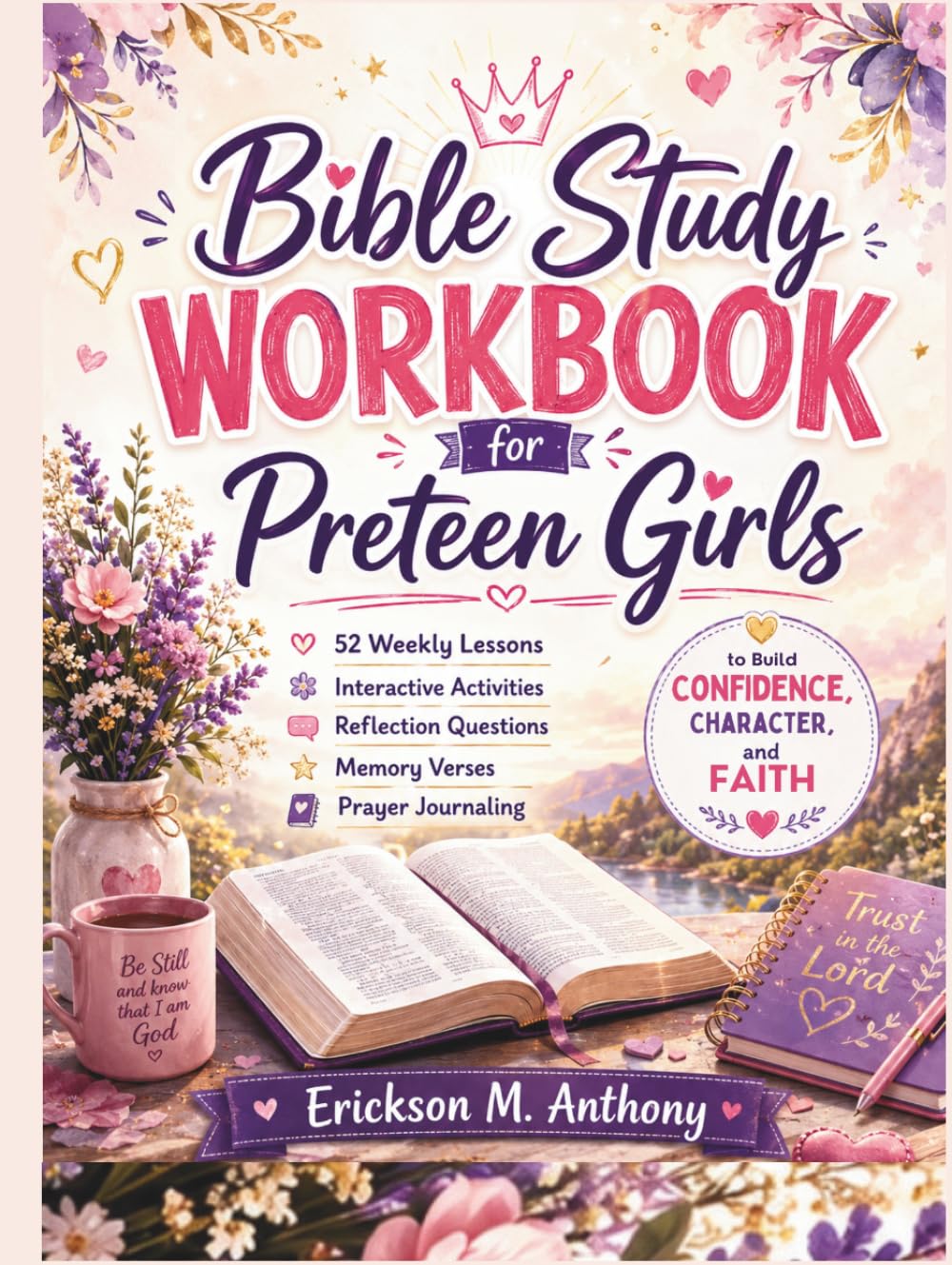 BIBLE STUDY WORKBOOK FOR PRETEEN GIRLS: 52 Weekly Lessons, Interactive Activities, Reflection Questions, Memory Verses, and Prayer Journaling to Build Confidence, Character, and Faith