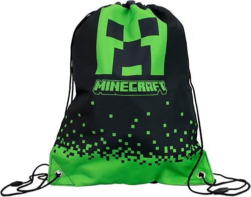 Minecraft Bolsa de entrenamiento Bolsa de zapatos para niños Bolsas con cordón para niños Producto oficial, Negro -, Mochilas de mochila