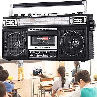 Portable Radio Cassette Recorder & Player, Retro Bluetooth Boombox MP3 Conversion from Radio to Cassette, with AM/FM/SW1-2 Three Bands, One-Click Recording/Transcription, 80s Retro Styl