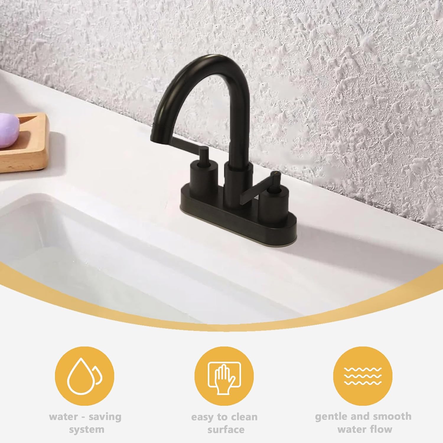 KINGO HOME Matte Black Bathroom Sink Faucet,Waterfall Bathroom Faucet 2 or 3 Holes, 4 Inch Centerset Faucets, 2 Handles Vanity Faucets, Pop Up Drain Assembly Included