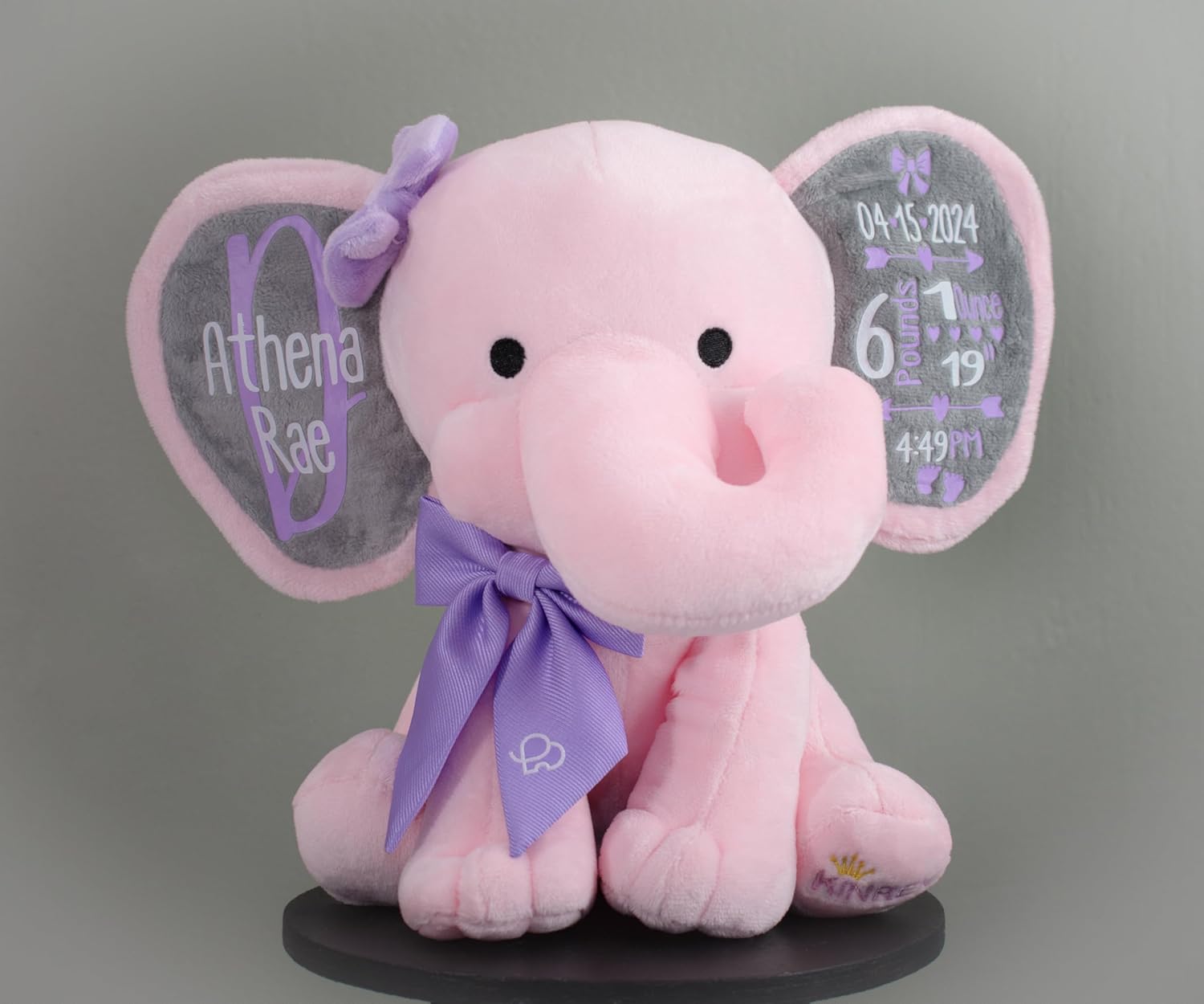 Personalized Elephant Stuffed Animal - Custom Birth Stats Announcement Stuff Elephants Animals for Babies, Baby Shower, Boy, Girl, Newborn, Customized Keepsake Plush Bear Gifts, Pink 9 Inches