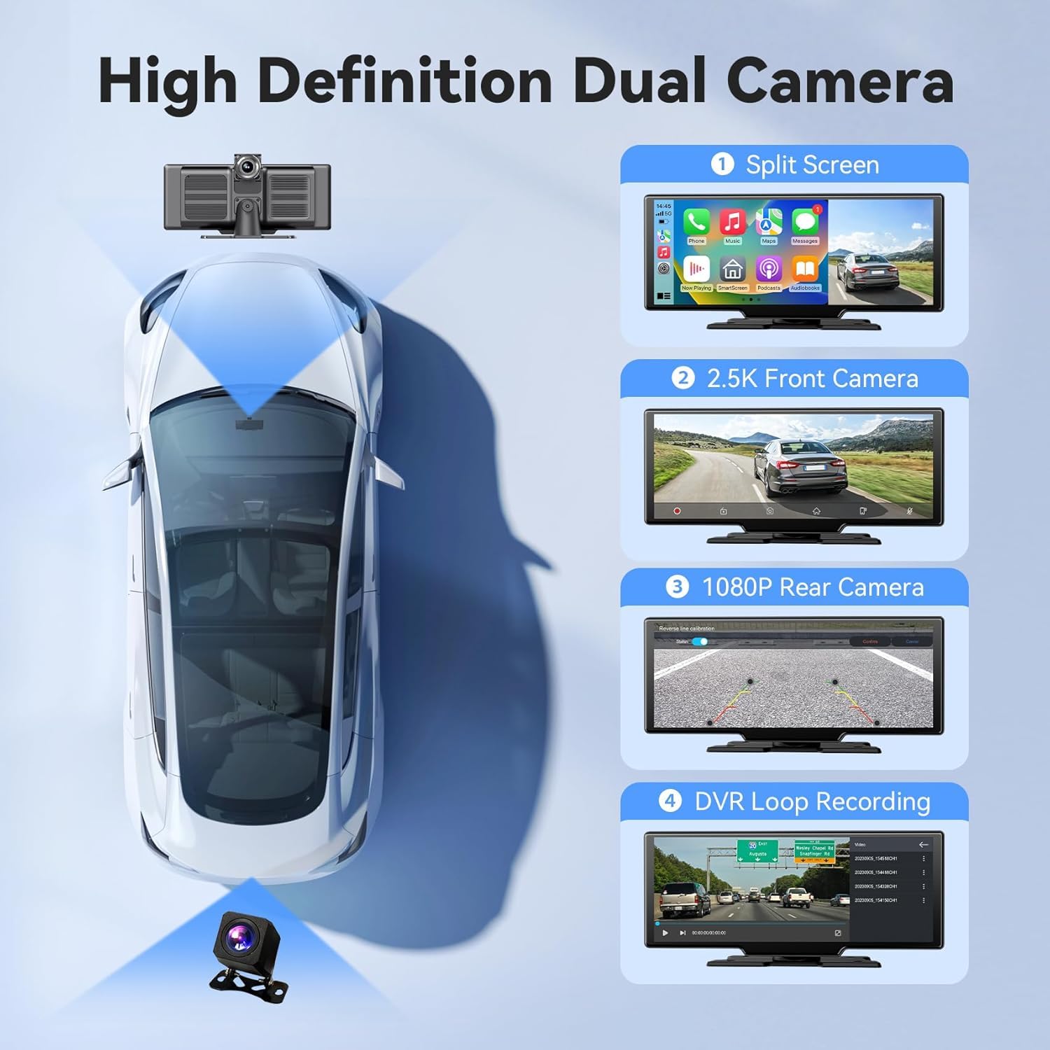 Carplay Display Android Auto Display da 10,26 pollici Wireless Android Auto Display per Auto Touch Screen con Dash Cam, Telecamera di retromarcia, Bluetooth,Siri,Bluetooth,FM, AUX,Mirror