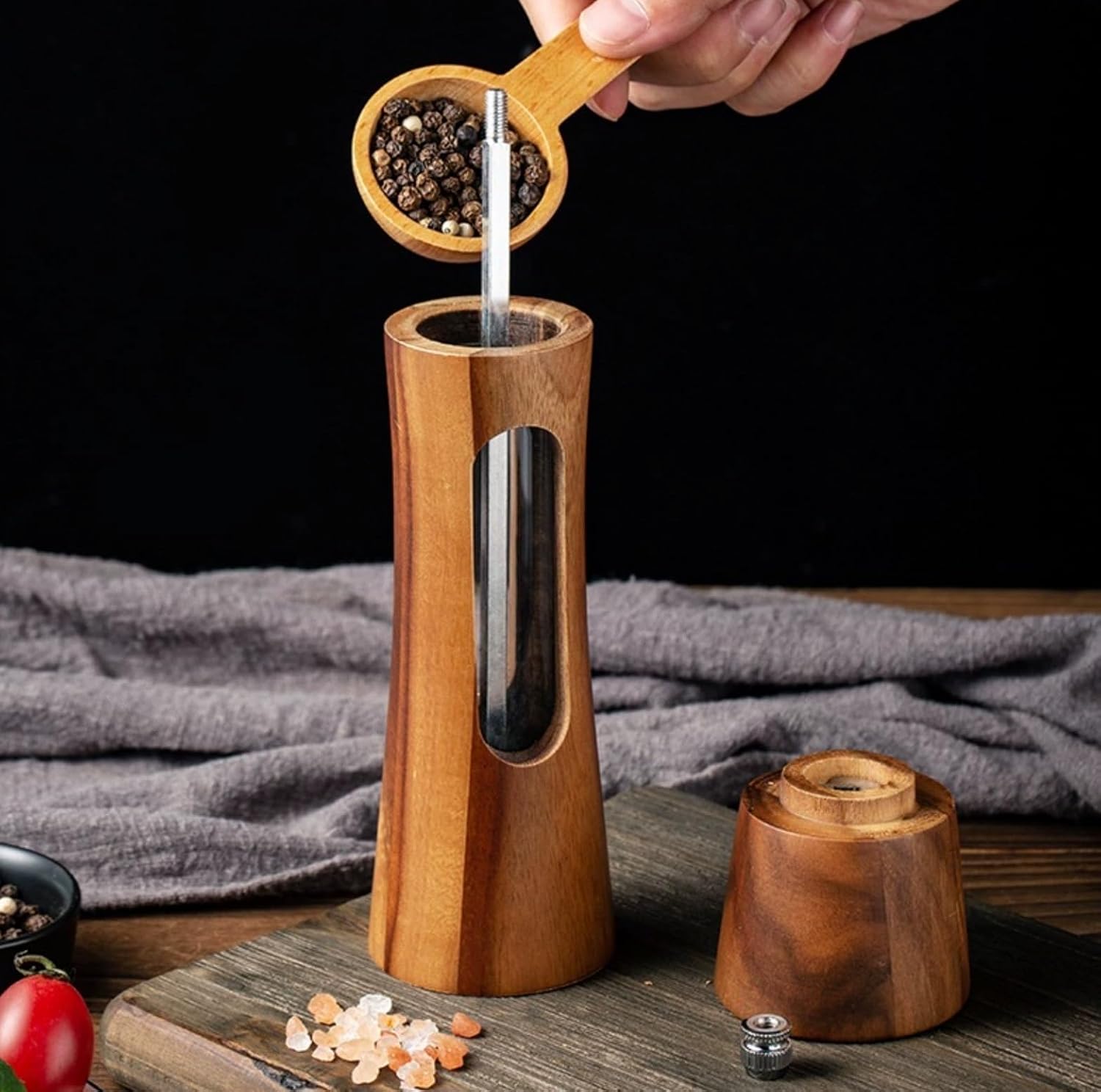 Pepper grinder,salt and pepper shakers,pepper mill,Salt and Pepper Grinder Set of 2 Wood Pepper Mills with Adjustable Coarseness for Kitchen