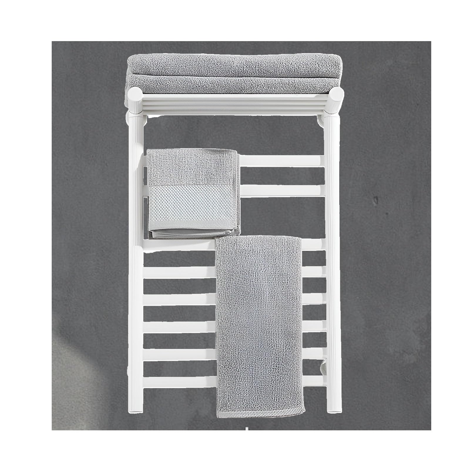 Toallero eléctrico programable blanco con estante de aluminio de línea izquierda para pared