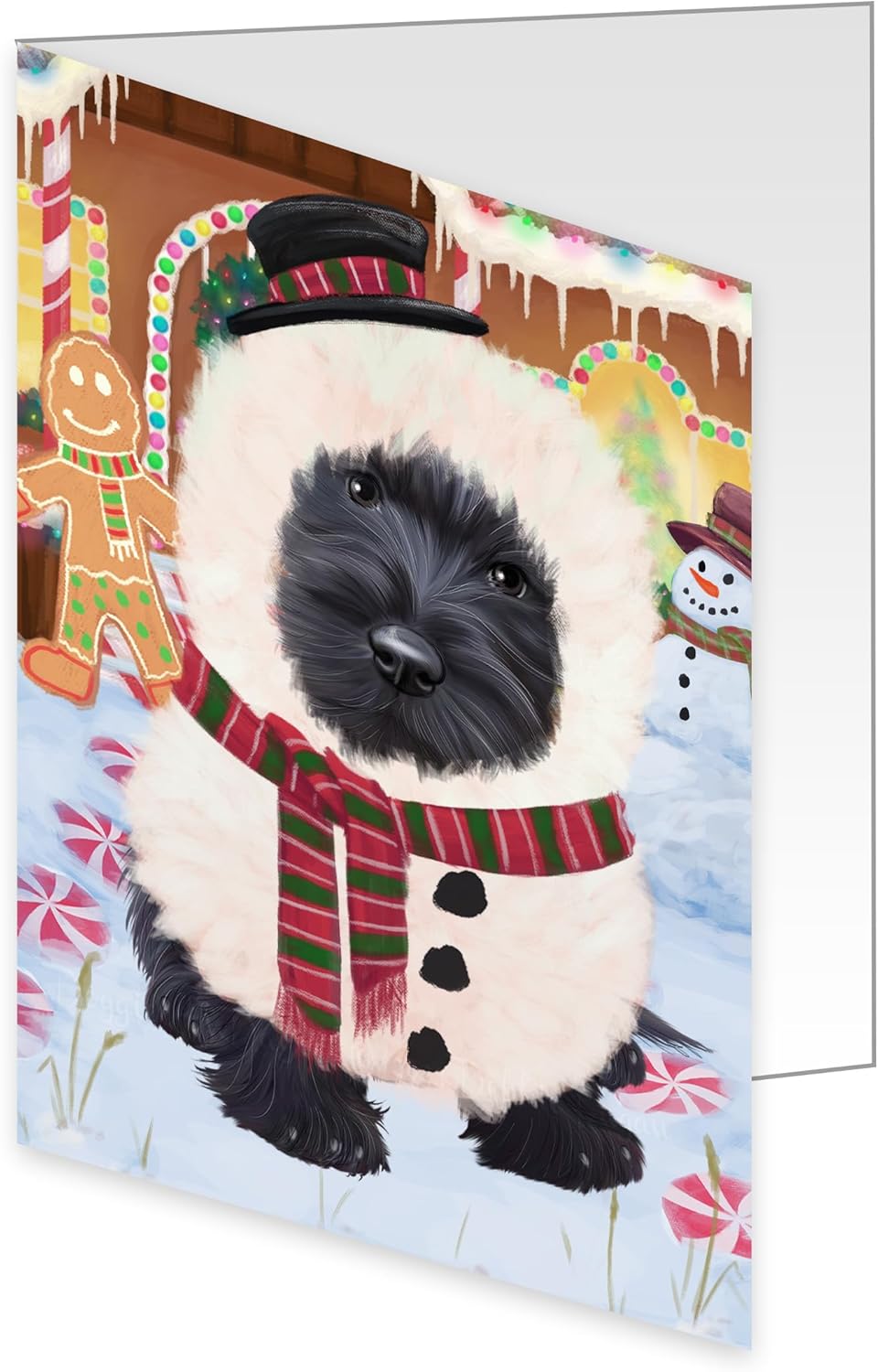 Christmas House with Presentes Scottish Terrier Dog Greeting Cards - Adorable Pets Invitation Cards with Envelopes - Pet Artwork Christmas Greeting Cards GCD58511 (10 Greeting Cards)