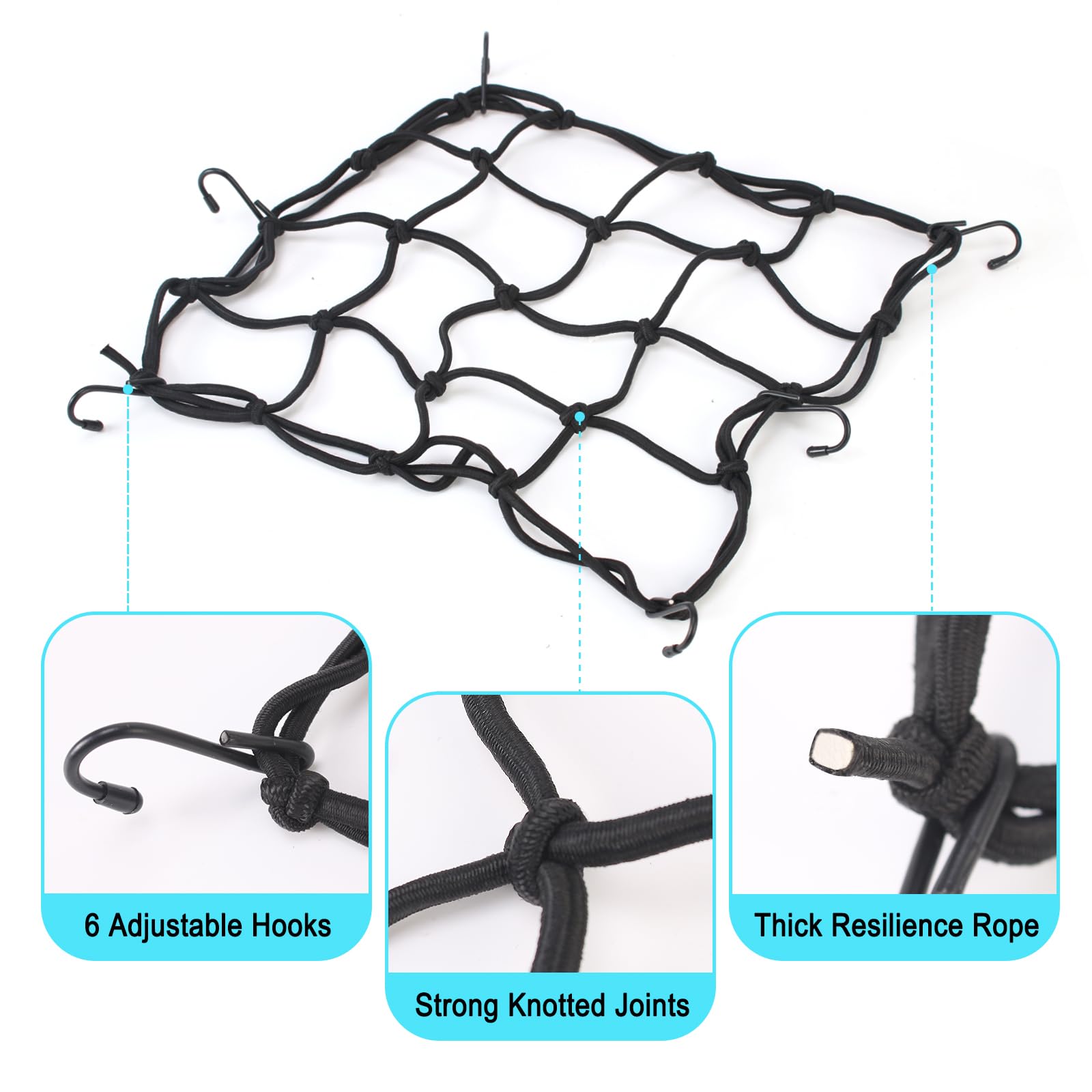 4PCS High Elastic Stretchable Milk Crate Lid, 11.8"*11.8" To 23"*23" Stretchy Milk Crate Lid With 6 Adjustable Hooks, Heavy Duty Cargo Net For Milk Crate Lid, Motorcycle, Bike, ATV