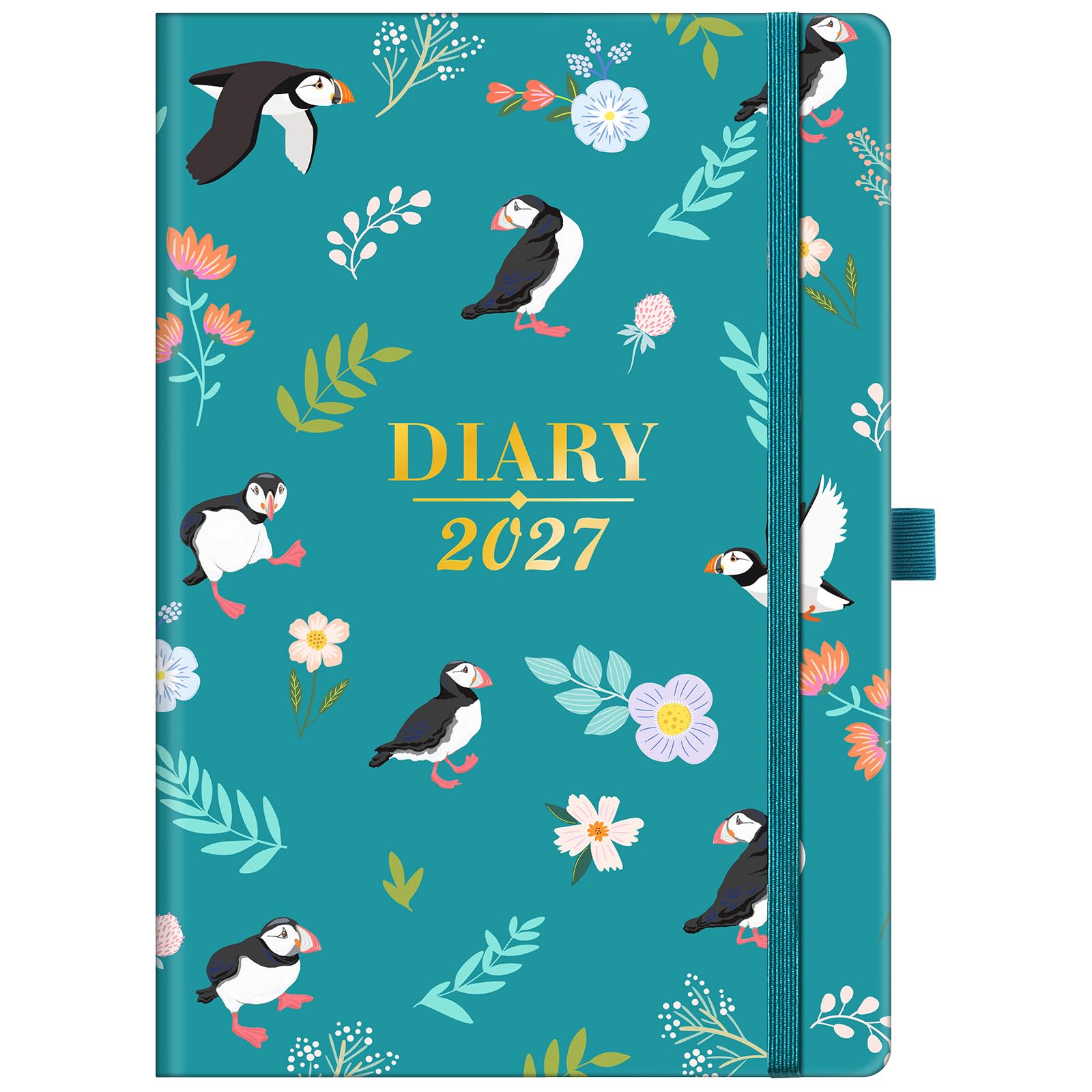 2027 Diary - A5 diaries 2027 Week to View, January 2027 - December 2027, 12 Months Diary with Elegant Hardcover, Elastic Pen Loop, Back Pocket, 21.3 x 14.7 x 1.6 cm