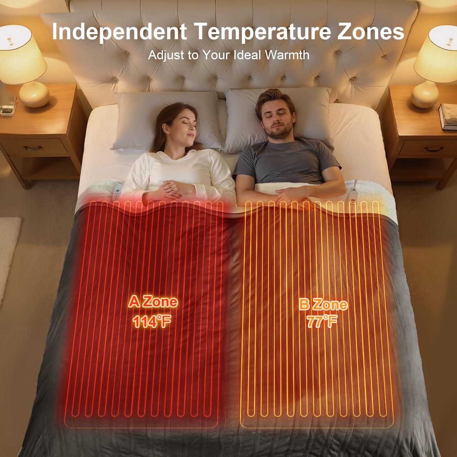 Heated Blanket Queen Size - 84" x 90" Electric Blanket with 5 Heat Settings, Double Zone Heating, 10 Hrs Auto Off, Overheat Protection, Washable Heating Blanket, Gifts for Grandma, Grey - Image 2