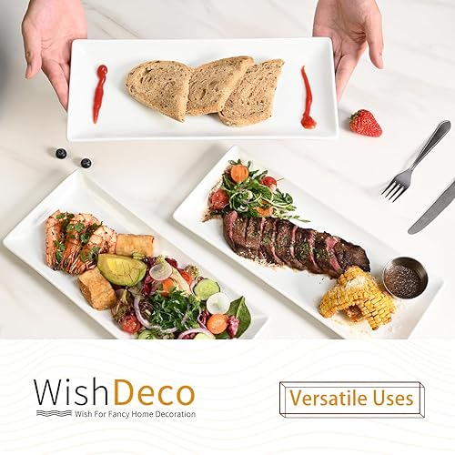 Miniatura 7 de Juego de 3 platos para servir, bandejas grandes de 14 pulgadas, platos blancos para servir, platos rectangulares de cerámica, plato largo