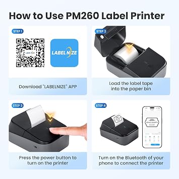 PM260 Label Maker Machine with Tape, 2 Inch Label Tape Maker Bluetooth Label Printer, Inkless Portable Label Maker with Smart AI APP for Home,Kitchen,School,Office,Organization,Black,1 Pack