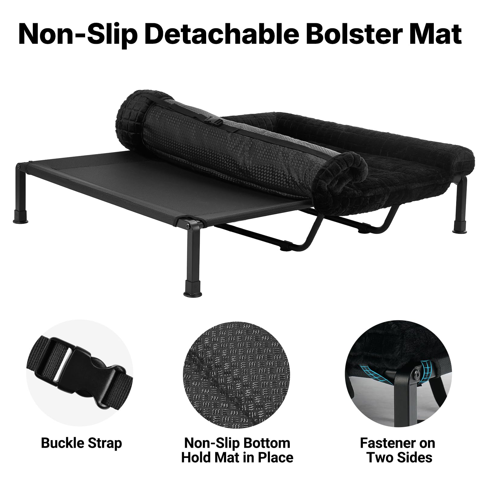 Veehoo Lit Chien Sureleve XXL Dehoussable Lavable, Moelleux Transat Chien avec Coussin Amovible, Lit Ccanapés Surélevé pour Chiens avec Pieds Antidérapants, Noir 150 x 94 x 20 cm