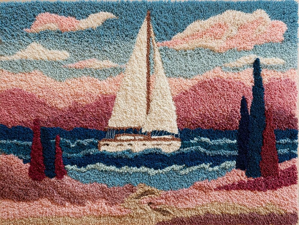 FWRTYCB Yarn Rug Hooking Kits Sea Sailing Boat 20X15Inch Rug Making Kit