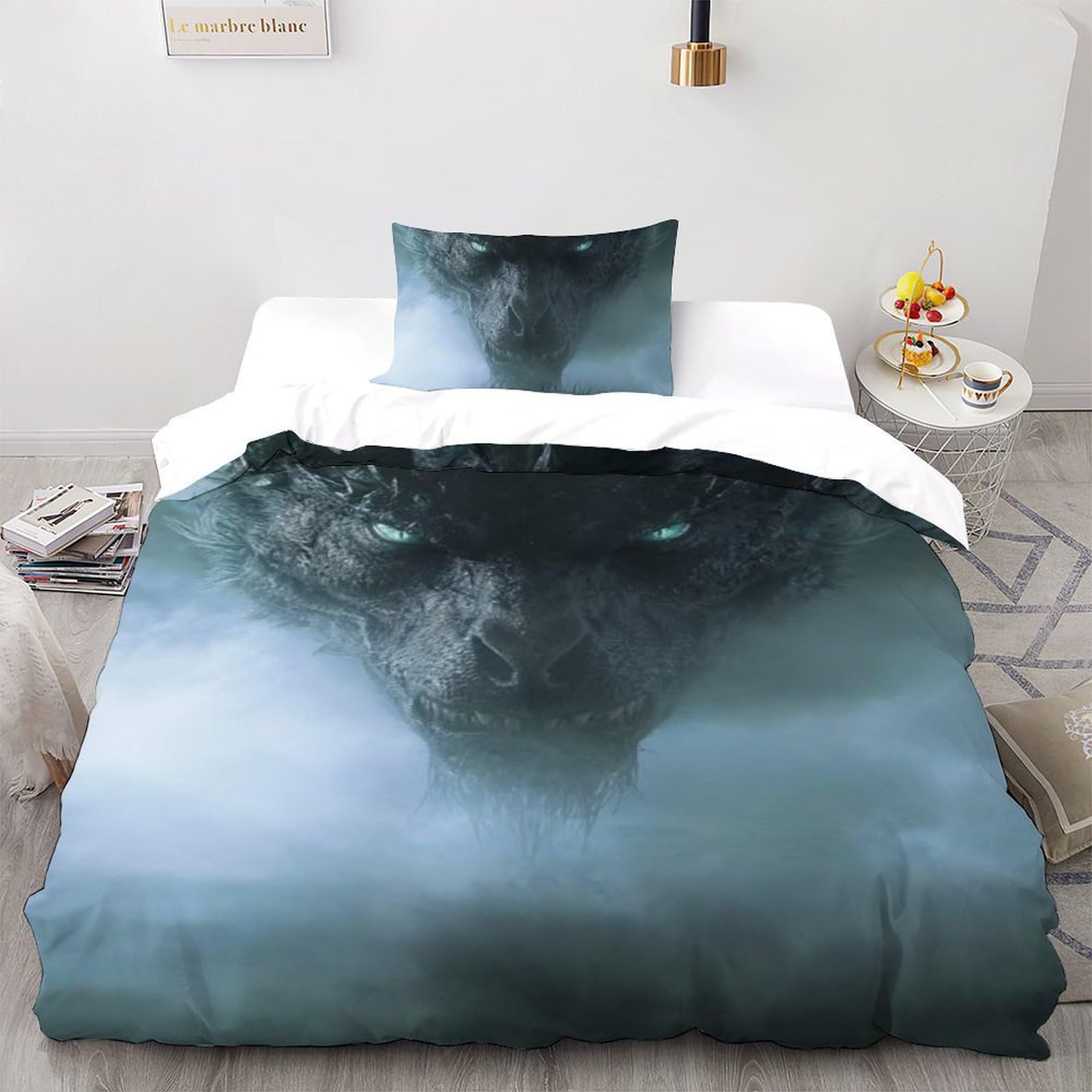 Housse de couette dragon noir fermeture éclair pour lit enfant