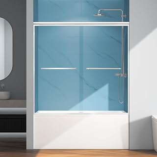 60" W x 58" H Semi-Frameless Bypass Sliding Bathtub Shower Door, Easy-to-Clean Treated Clear Tempered Glass, Polished Chrome