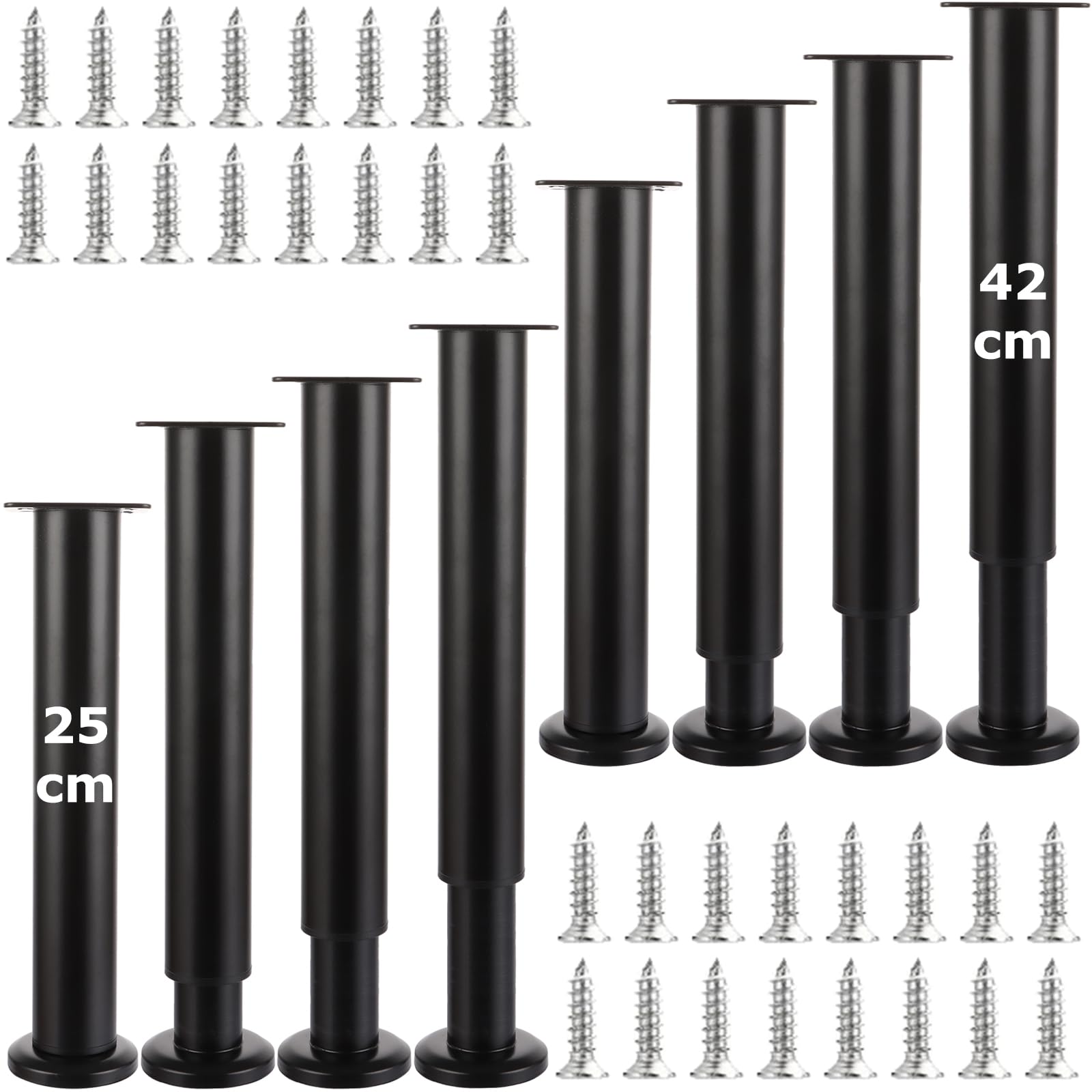 SHUESS 8 patas para muebles de metal, 25 – 42 cm, ajustables, color negro, altura ajustable, patas para muebles, para armario de TV, sofá, silla de baño, etc