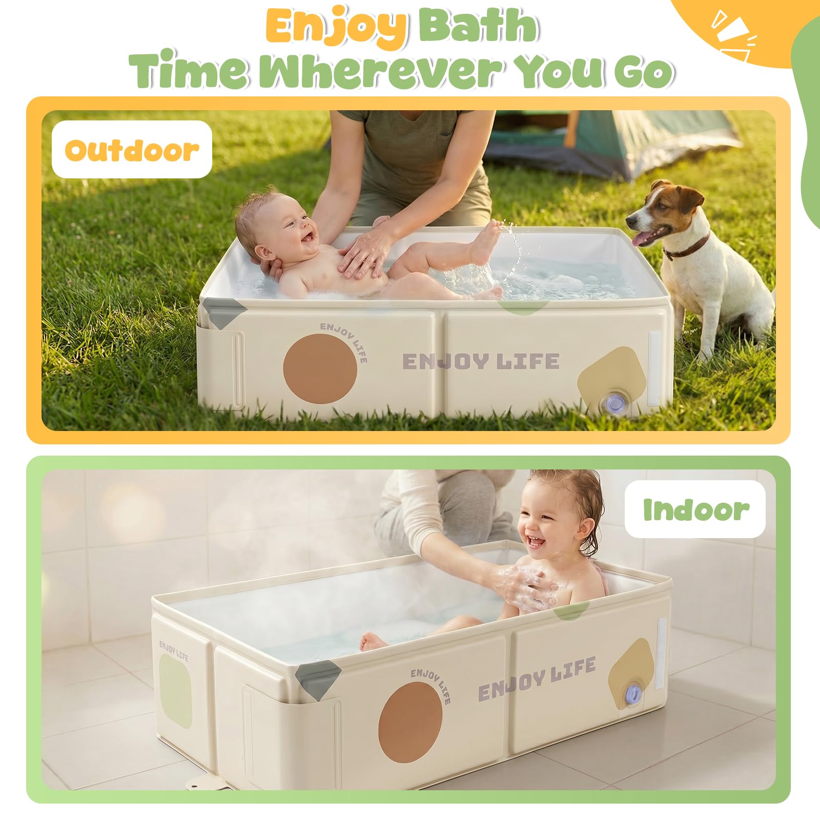 Orzbow Baignoire Pliable Bébé Portable avec étiquette de Température pour Enfants de 6 Mois+, Blanc