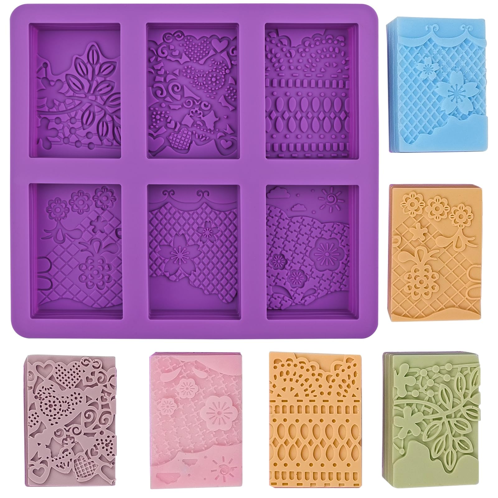 EDUEE Silicone Soap Mold 6 Cavities Rectangle Flower Soap Molds for Homemade Craft Lotion Soap Bar Mold, Cake Mold, Ice Cube(Size 3.15 x 2.17inch)