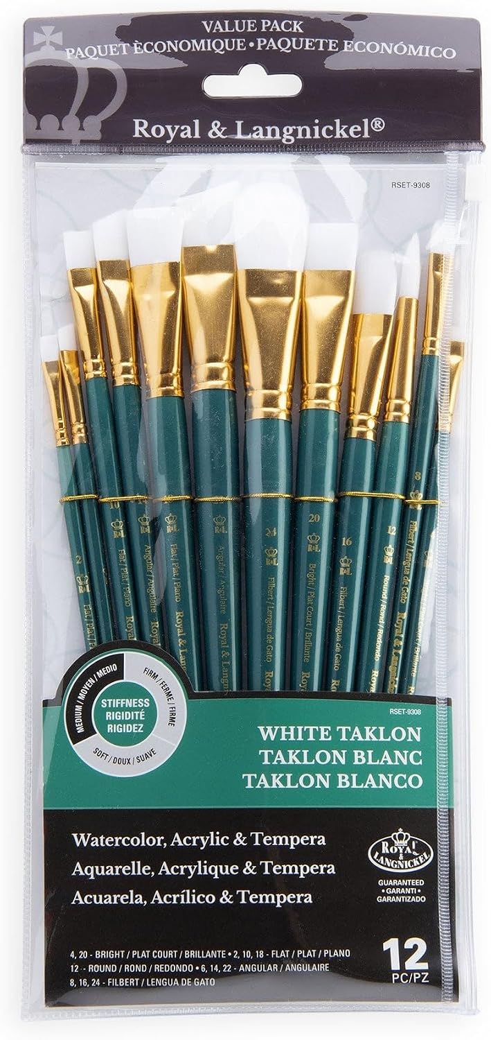 Royal Brush Manufacturing Royal and Langnickel Zip N' Close 12-Piece Brush Set, Medium White Taklon