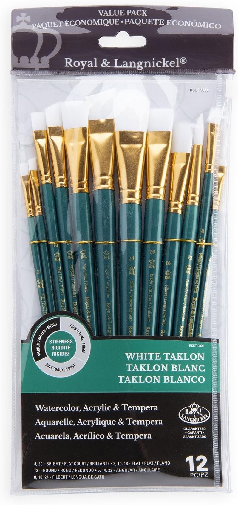 Royal and Langnickel RSET-9308 Taklon Variety Brush Set - Medium White (Pack of 12)